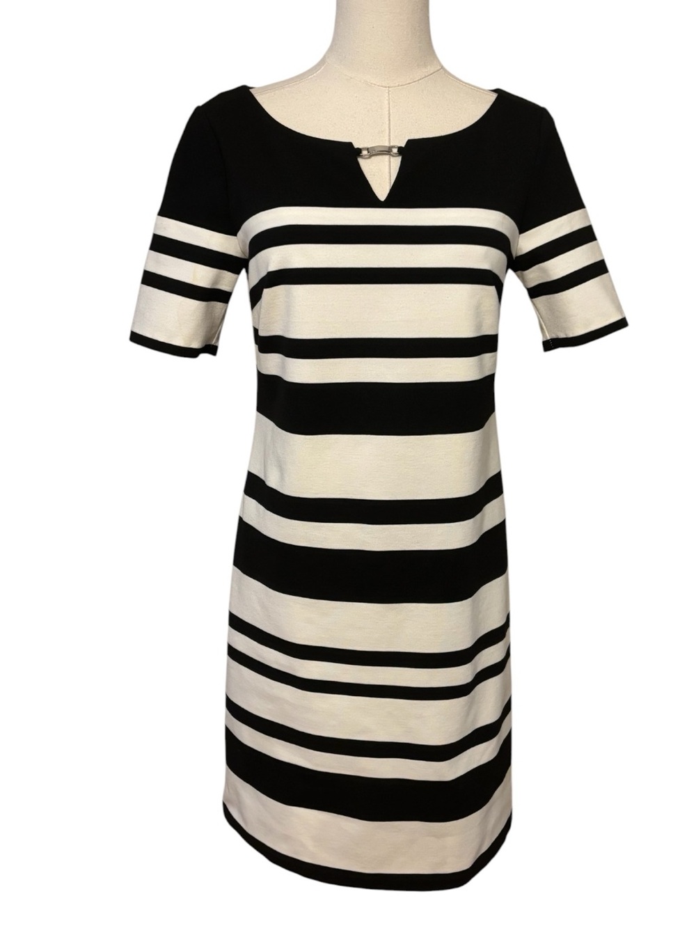 WHBM Black & Cream Striped Shift Dress Size 2